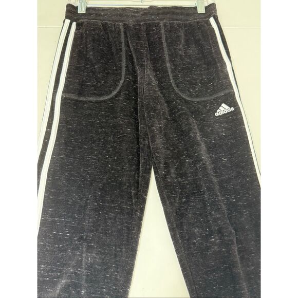 ADIDAS Girls Youth Black Wht Stripe Velour Velvet Sweatpants Track Pant Sz XL/16 - Picture 5 of 9